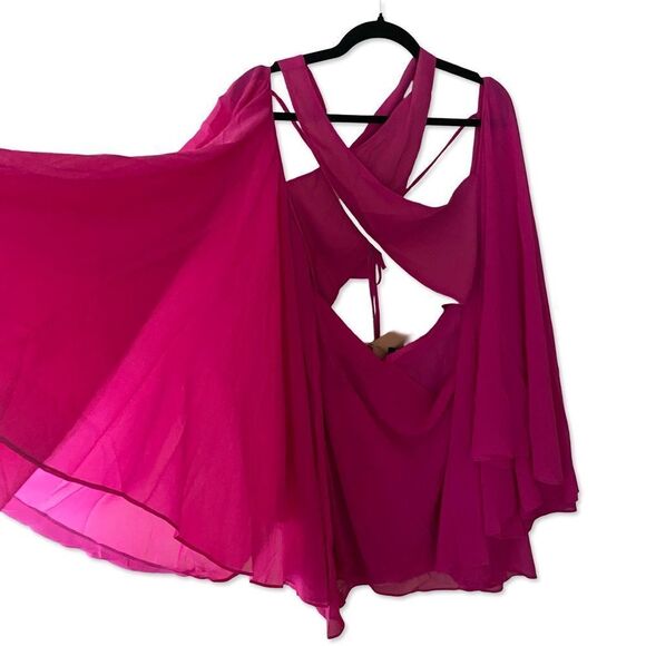 NWT Michael Costello Revolve Constance Mini Dress Fuschia pink chiffon S - Picture 5 of 14